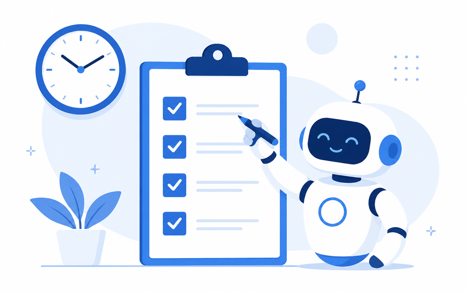 AI automation tools completing business tasks on a checklist